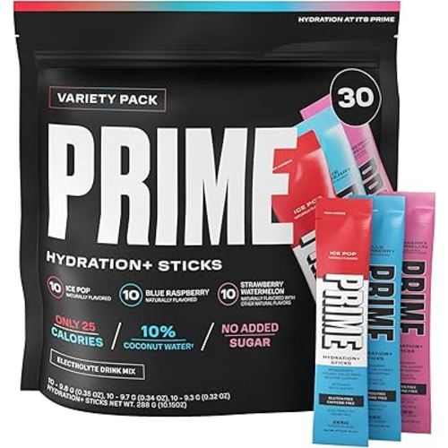 PRIME HYDRATION+ Sticks VARIETY PACK | Hydration Powder Single Serve Sticks | Electrolyte Powder On The Go | Low Sugar | Caffeine-Free | Vegan | 30 Sticks