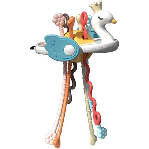 Baby Pull String Activity Toy with Bubble Pop & Teether, Montessori Toys for Babies 12 Months+, Silicone Sensory Toys for Toddlers 1-3, Travel Toys Rattle Motor Skills Toy Infants Gifts(Swan)