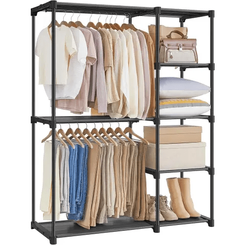 SONGMICS Portable Closet, Freestanding Closet Organizer, Clothes Rack with Shelves, Hanging Rods, Storage Organizer, for Cloakroom, Bedroom, 44.1 x 16.9 x 65 Inches, Black URYG24BK