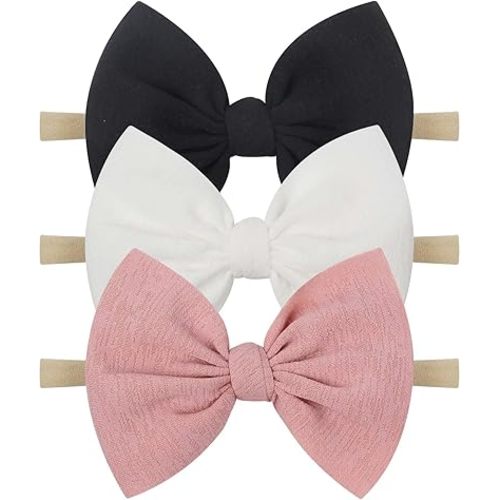 YanJie Baby Girls Nylon Headbands Newborn Bows Handmade Hair Bows Hairbands Hair Accessories for Newborn Infant Toddlers Kids (black white pink)
