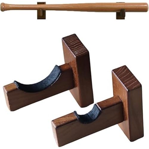 Orga'Neat Baseball Bat Display Case, Wall Mount Bat Holder Hanger, Solid Ash Tree Handmade Horizontal Bat Rack w/ Protective Soft Liner for Baseball Bat Wall Display -Brown
