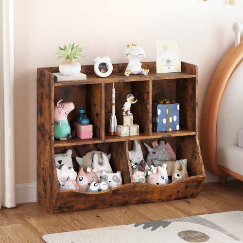 Kids Bookshelf Toy Storage Multi Shelf with Cubby Organizer Cabinet - 15.3"L x 36"W x 31.5"H