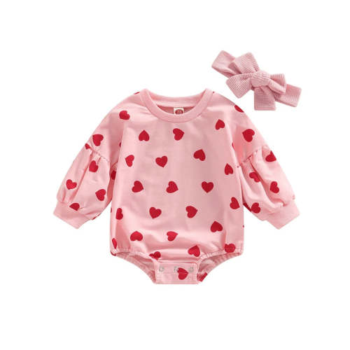 Baby Girl Valentine's Day Heart Onesie with a Headband