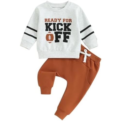 SHIBAOZI Infant Baby Football Outfit Toddler Baby Boy 2 Pieces Pants Set Ready for Kick Off Letter Print Winter Fall Clothes