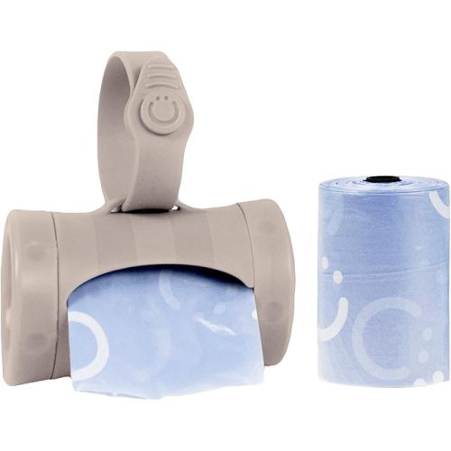 Ubbi Retractable Bag Dispenser for Diaper Bag, Taupe | Portable Bag Holder for Travel, Clips to Stroller or Diaper Bag, Newborn Baby Essentials, Includes 24 Lavender Scented Bags