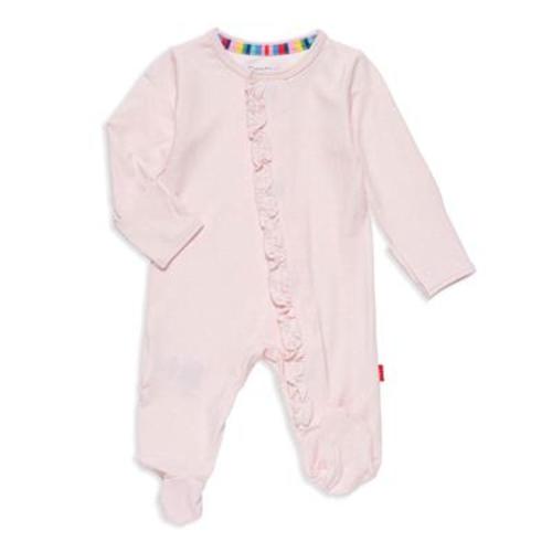 Magnetic Modal Pin Dot Pink Ruffle Footie 0-3 M