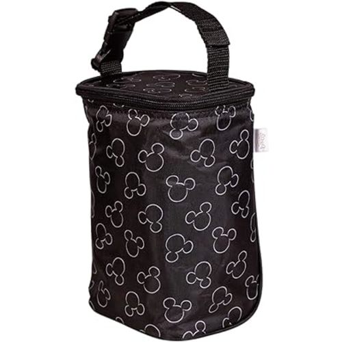 Disney Baby by J.L. Childress TwoCOOL Breastmilk Cooler - Double Baby Bottle & Food Bag - Ice Pack Included - Fits 2-4 Bottles - Insulated & Leak Proof Bottle Bag - Mickey Black