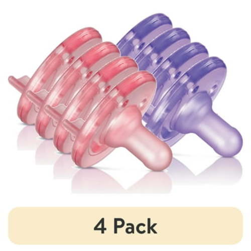 (4 pack) Philips Avent Soothie Pacifier, 0-3 Months, Pink/Purple, 2 Pack, SCF190/02