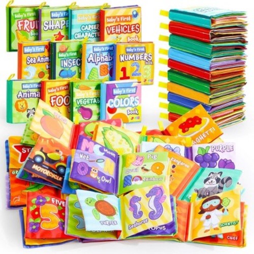 SYNCFUN 12 Pcs Bath Books, Nontoxic Fabric Soft Crinkly Cloth Books, Waterproof Bathtub Pool Toys for Infant Newborn Baby Toddlers Kids Birthday Gifts