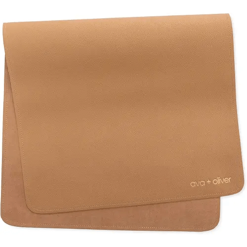 Ava + Oliver Vegan Leather Baby Changing Mat - Multipurpose Portable Wipeable Waterproof Diaper Pad - Compact for Travel (16 x 30 in) (Tan)