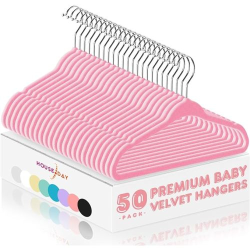 HOUSE DAY 11 Inch Velvet Baby Hangers 50 Pack Lt-Pink, Premium Kids Hangers for Children, Infant & Toddler Clothes, Durable Non Slip Small Baby Felt Hanger for Closet, Ideal for Everyday Use
