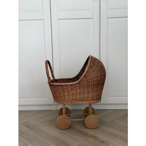 natural wicker baby carriage on wheels handmade rattan bassinet rustic doll pram toy storage basket baby shower gift wicker doll stroller