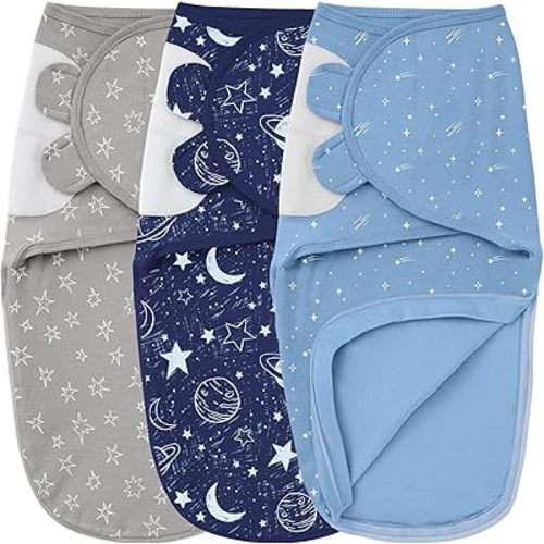 Baby Swaddles for Newborns with Zipper, 100% Cotton Newborn Swaddle Sack, 3 Pack Baby Swaddles 0-3 Months Swaddle Sleep Sack for Newborn Baby Boy Girl Deep Blue Planet