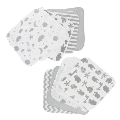 Spasilk Washcloth Wipes Set for Newborn Boys and Girls, Soft Terry Washcloth Set, Pack of 10, Gray Celestial
