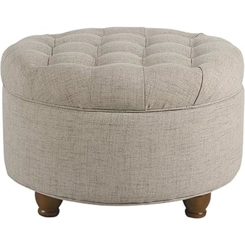 Homepop Home Decor Button Tufted Woven Round Storage Ottoman Large