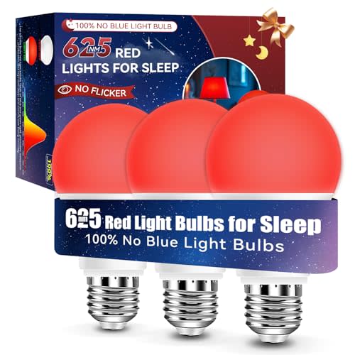 Neporal Red Light Bulbs for Sleep 9W, 100% Blue Light Blocking Red Night Light, 625nm Sleep Light for Melatonin Promoting, A19 60W Equivalent Dim Light Bulbs for Bedroom, Baby Nursery,3 Pack