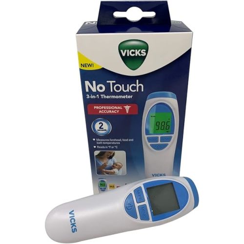 Vicks No Touch 3-in-1 Thermometer,Measures Forehead,Food and Bath temperatures