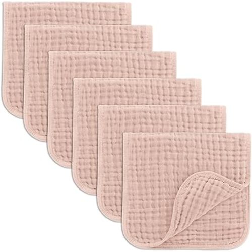 Comfy Cubs Muslin Burp Cloths Set Large 100% Cotton Hand Washcloths for Babies, Baby Essentials 6 Layers Extra Absorbent and Soft Boys & Girls Baby Bibs & Burp Cloths Set (Blush, 6-Pack, 20" X10")