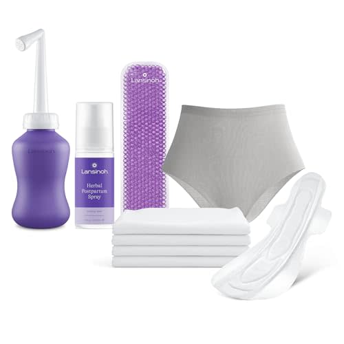Lansinoh Postpartum Essentials Includes Peri Bottle, Herbal Spray & Ice Packs + Leak Protection Kit with 6 Disposable Underwear, 18 Large Postpartum Pads & 4 Waterproof Bed Mats