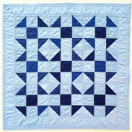 Handmade Baby Quilt: Blue Tile, Cotton, Modern Nursery Decor