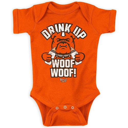 Cleveland Football Fans. Drink Up Woof Woof Baby Apparel (NB-7T)