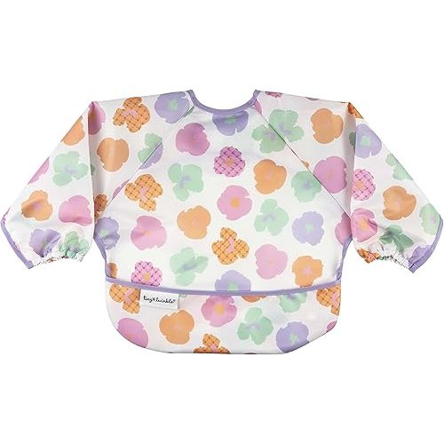 Tiny Twinkle Mess Proof Baby Bib, Cute Full Sleeve Bib Outfit, Waterproof Bibs for Toddlers, Machine Washable, Tug Proof, Baby Smock for Eating, Long Sleeved (Floral Pop, Small 6-24 Months)