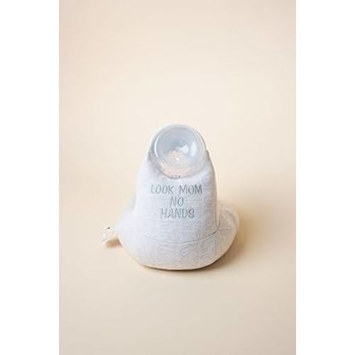 Our Cotton Fuzzy Feeder Bottle Holder with Slogan for Self Feeding - Velcro Closure System for Secure and Adjustable Fit - Adorable Baby Friend for Feeding and Playtime (Look Mom No Hands)