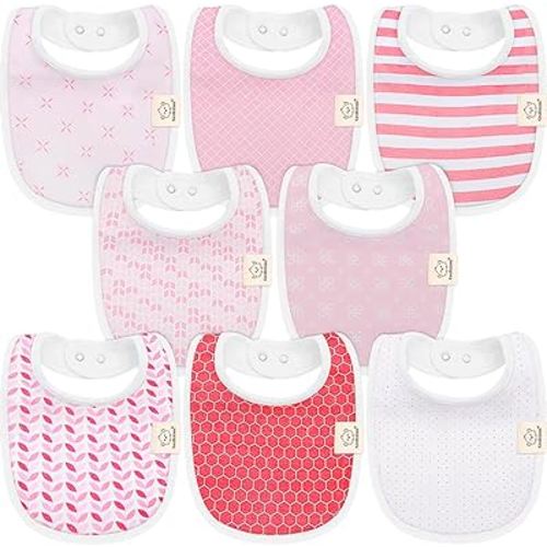 8-Pack Organic Baby Bibs for Boys, Girls - Soft Cotton Drooling and Teething Baby Bibs, Baby Girl Bibs, Baby Boy Bibs, Baby Drool Bibs for Baby Girl, Boy, Newborn Infant Bibs (Blush)
