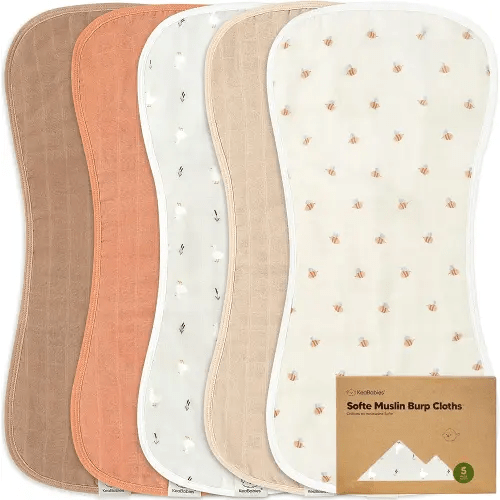 5-Pack Muslin Burp Cloths Baby Boy, Girl - Very Absorbent Baby Burp Cloth Rags, 8-Layers Viscose Derived from Bamboo Cotton Muslin Towel, Super Soft Spit Up Rags, No Shrink Washcloths (Hills)