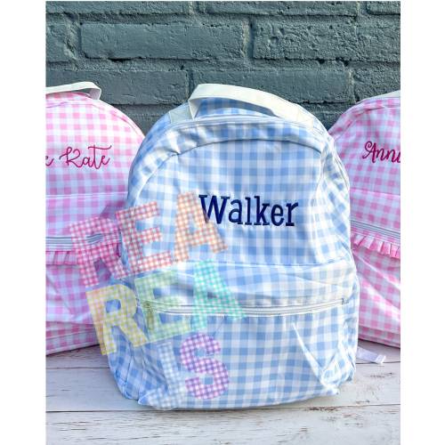 Monogrammed Gingham Nylon Backpack in Pink or Blue, Personalized Diaper Bag, School Bag for Kids