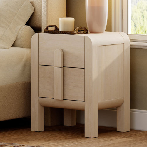 Ebern Designs Modern Wood Nightstand With Built-In Charging Station, Curved Mid-Century End Table With 2 Drawers For Bedroom, Living Room,Entryway | Wayfair