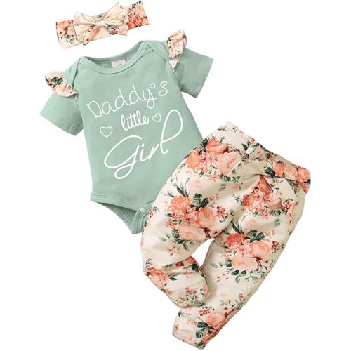AMAWMW Baby Girl Clothes Set Daddys Little Girl Ruffle Romper Top Camouflage Pants Newborn Infant Baby Girl Outfit