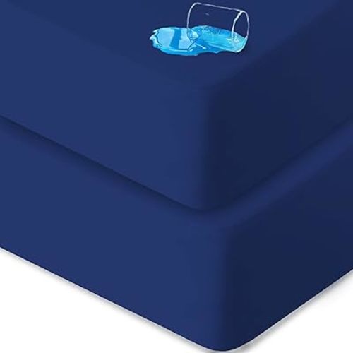 Crib Sheets Waterproof 2 Pack, Crib Mattress Protector, Toddler Fitted Crib Sheet Neutral, Ultra Soft & Breathable Toddler Bed Sheets for Boys and Girls, Navy