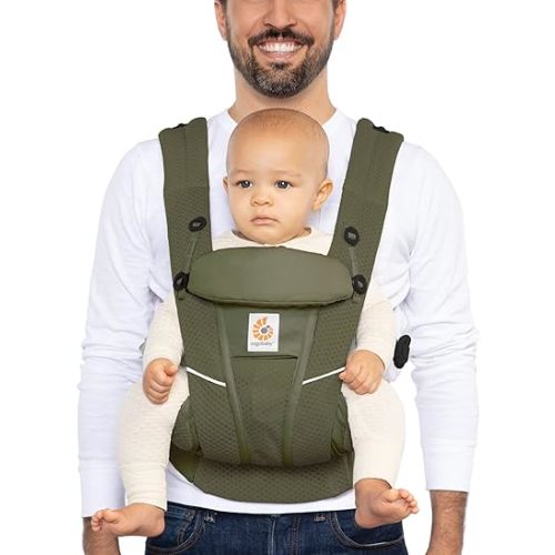 Ergobaby All Carry Positions Breathable Mesh Baby Carrier with Enhanced Lumbar Support & Airflow (7-45 Lb), Omni Breeze, Olive Green