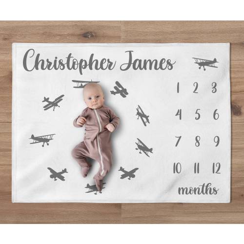 Airplane Baby Milestone Blanket, Custom Adventure Milestone Blanket, Aviation Blanket, Pilot Blanket Airplane Nursery, Baby Shower Gift