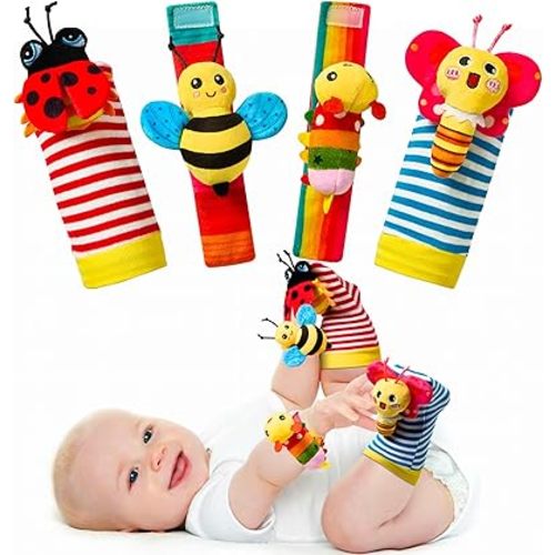 Multicolored Baby Socks & Rattles - 0-6 Months Toys for Boys & Girls - Baby Shower Gifts - Newborn to 12 Months