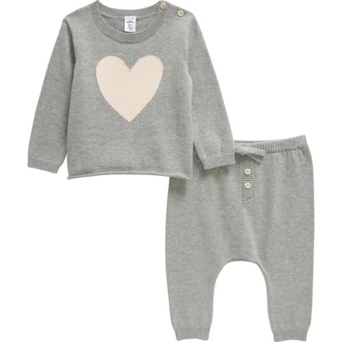 Baby Graphic Sweater & Pants Set, Grey Heather Heart