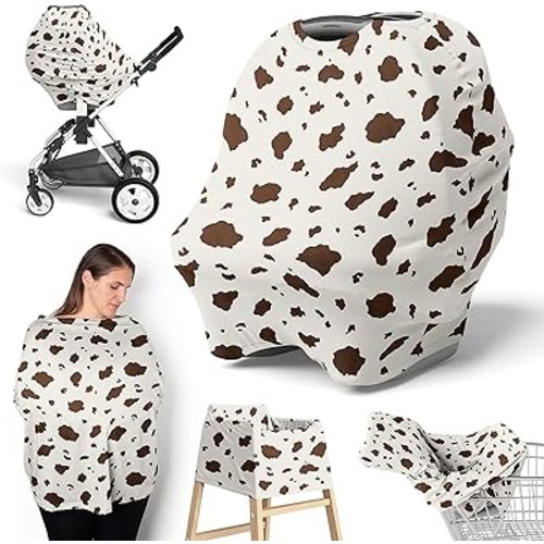 Sweet Jojo Designs Western Cow Print Boy Girl Infant Baby Car Seat Cover Nursing Breastfeeding Shopping Cart Stroller Canopy Brown and Cream Gender Neutral Southern Country Off White Wild West Animal