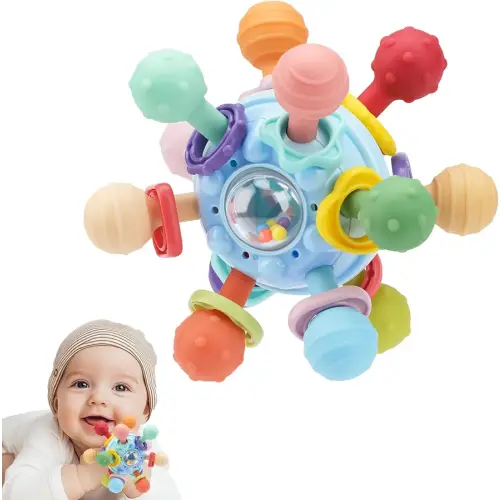 Baby Teething Toys, Baby Teethers Montessori Sensory Toys for 0-6 6-12 Months, Gifts for 1 Year Old Boys Girls Infant Newborn 0 3 6 9 12 18 Months Toys- Blue