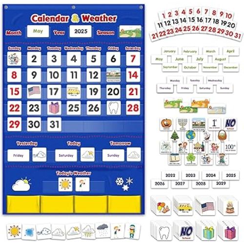 Godery Calendar and Weather Pocket Chart, Classroom Organized Chart, 149 Pieces