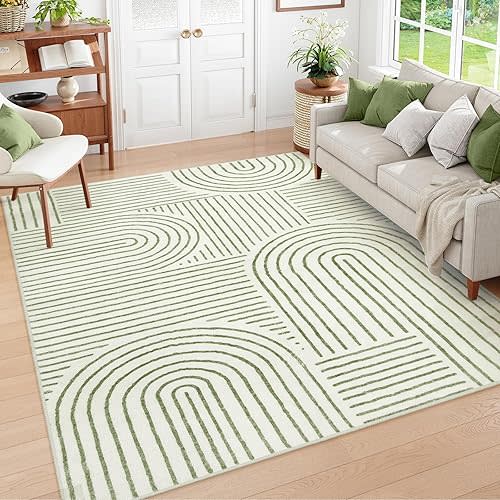 Lahome Abstract Washable Area Rug 5x7, Soft Bedroom Rug Ultra-Thin Non Slip Green Rugs for Living Room, Stain Resistant Modern Accent Rug Large Carpet for Dining Room Office(5'x7',Green)