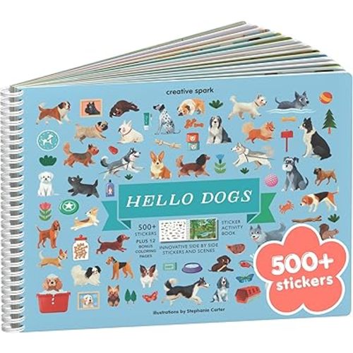 Hello Dogs 500+ Kids Sticker Book by Cupkin Toddler Airplane Travel Activity Coloring and Sticker Book, Road Trip Essentials, 12 Coloring Pages 12 Scenes for Ages 2–8 Years