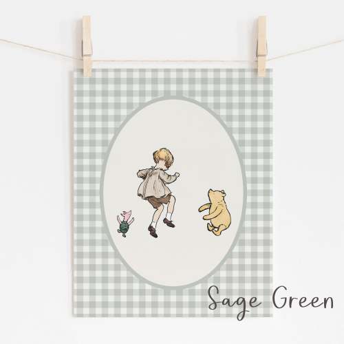 Classic Winnie-the-Pooh Nursery Art Print - Sage Green, 16" x 20"
