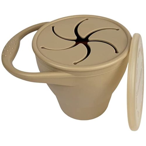 BraveJusticeKidsCo. | Snack Attack Snack Cup | Collapsible Silicone Snack Container | Toddler and Baby Snack Catcher Lid (Warm Sand)