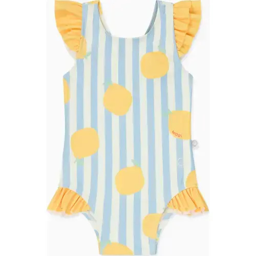 Lemon and Blue Stripe Frill Swimsuit - MORI