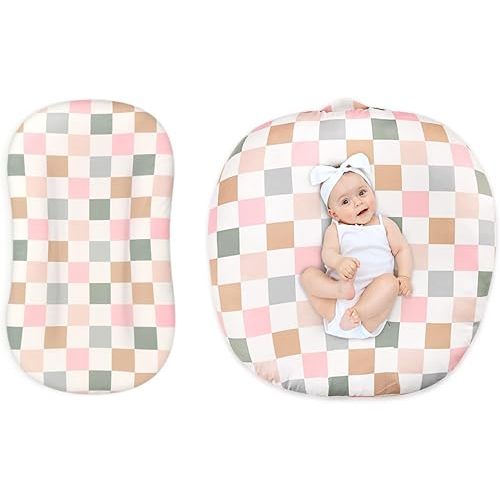 DILIMI Newborn Lounger Covers, Soft Baby Lounger Covers for Girls Boys, Colorful Checkerboard, Lounger Pillow Not Included