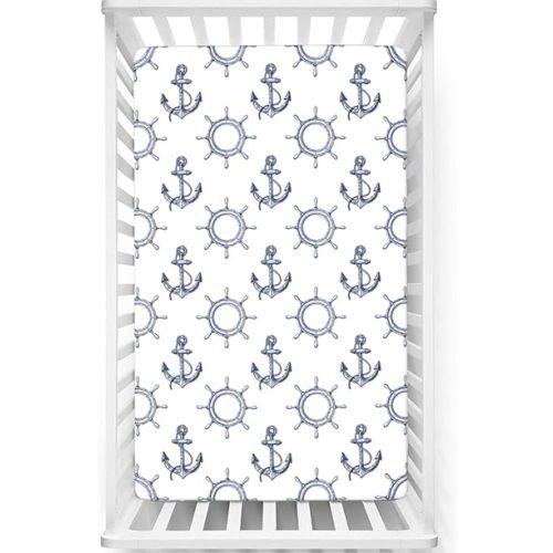 Nautical Themed Fitted Crib Sheet,Soft & Stretchy Fitted Crib Sheet - Baby Sheet for Boys Girls,Night Blue White,52 x 28 Inch