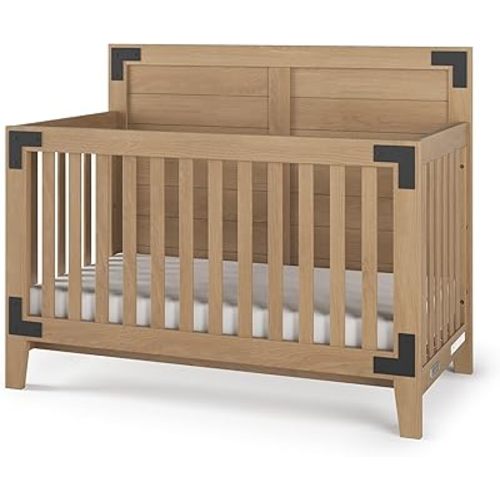 Child Craft Lucas Design 4-in-1 Convertible Baby Crib Nursery Furniture Set - Baby Bed, Toddler Bed and Full Size Bed, 3 Adjustable Mattress Positions, Real Wood, Baby Safe Finish (Nutmeg)