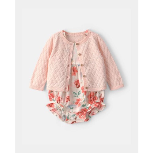 Baby Girl 2-Piece Floral Cardigan & Bubble Set - Pink | Carter's