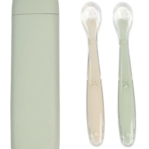 Little Rawr Travel Spoon Set - Sage/Sand | Baby Bunting AU